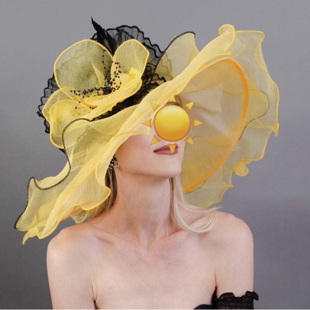 Yellow and Black Organza Derby Hat